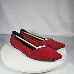 Rothy's The Point Flats‎ Women's Shoes Size 7.5 Red Knit Pointed Toe